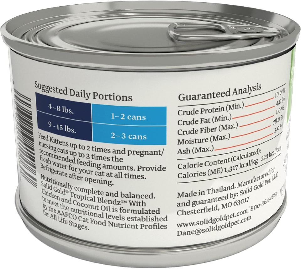 Solid Gold Wet Cat Food Pate For Adult & Senior Cats - Real Chicken & Coconut Oil - High Protein Grain Free Wet Cat Food For Healthy Digestion, Skin, Coat & Sensitive Stomach - 6Oz (8 Count)
