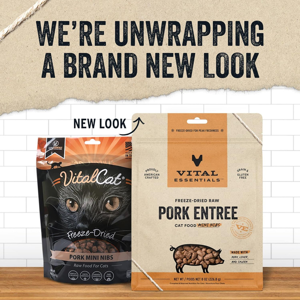 Vital Essentials Freeze Dried Raw Cat Food, Pork Mini Nibs Entree, 8 Oz