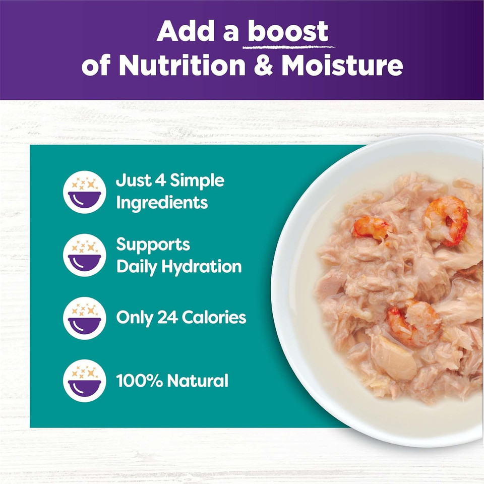 Wellness Bowl Boosters Grain Free Wet Cat Food Topper, Flaked Tuna & Shrimp Recipe In Broth, 1.75 Ounce Pouches (Pack Of 12)