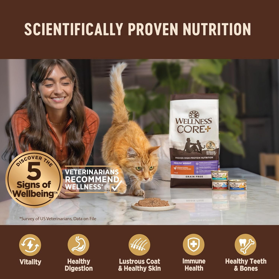 Wellness Core+ Immune Health Recipe, Natural Grain Free Canned Wet Cat Food, Tuna & Salmon Pate, 2.8 Ounces (Pack Of 12)