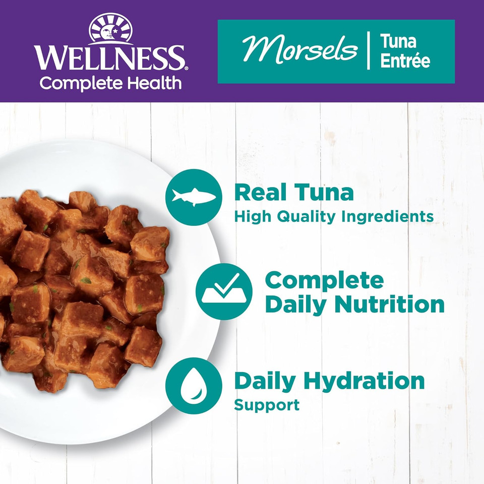 Wellness Complete Health Natural Grain Free Wet Canned Cat Food, Cubed Tuna Entrã£Â©E In Rich Gravy, 5.5-Ounce Can (Pack Of 24)