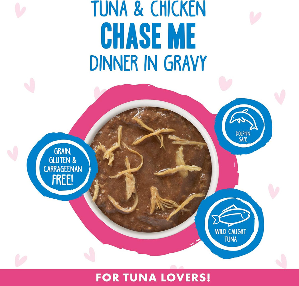Weruva B.F.F. Omg - Best Feline Friend Oh My Gravy!, Tuna & Chicken Chase Me With Tuna & Chicken, 2.8Oz Can (Pack Of 12)