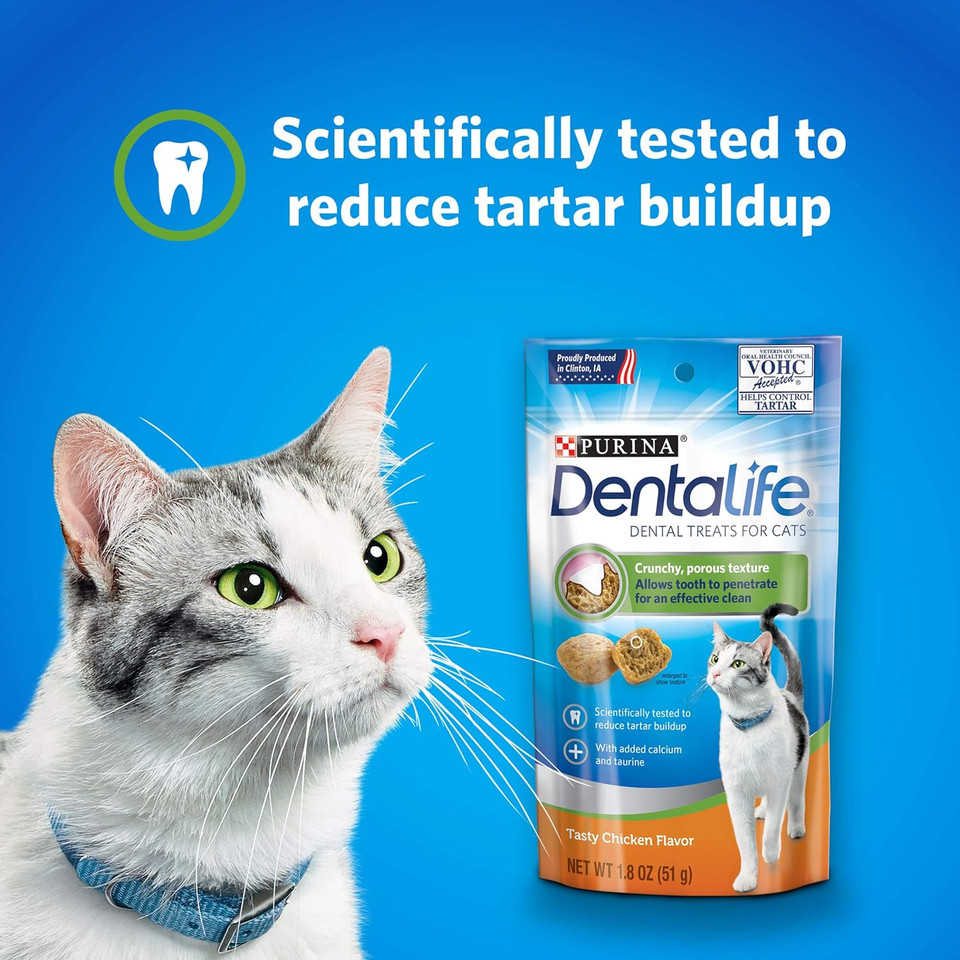 Purina Dentalife Made In Usa Facilities Cat Dental Treats, Tasty Chicken Flavor - (Pack Of 10) 1.8 Oz. Pouches