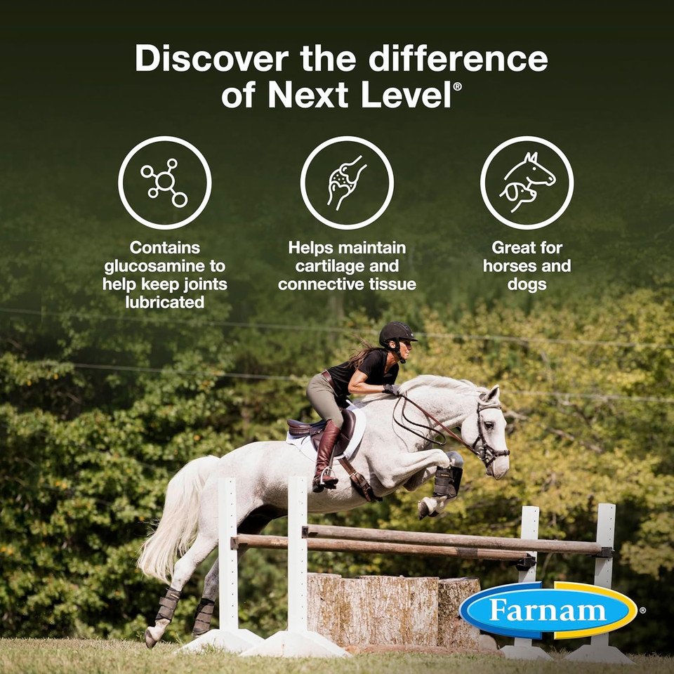 Farnam Next Level Horse Joint Supplement For Horses & Dogs, Helps Maintain Connective Tissue To Ease Joint Stiffness Due To Daily Activity, 128 Oz, 128 Day Supply