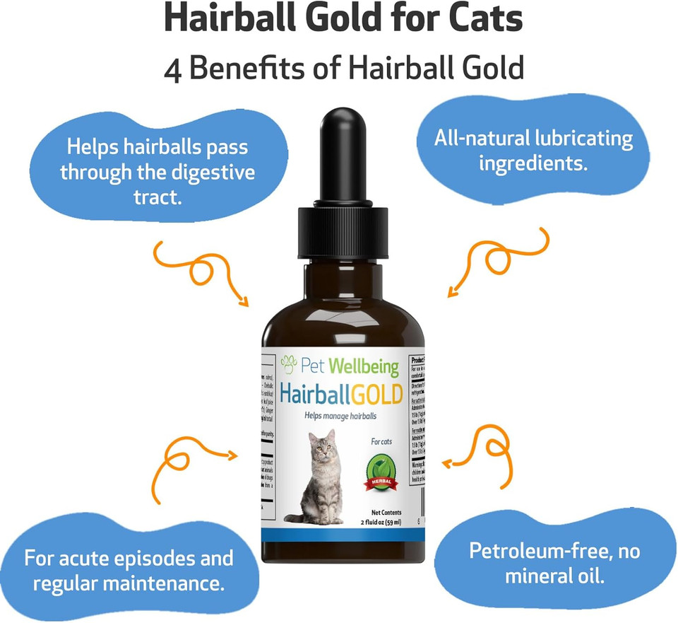 Pet Wellbeing Hairball Gold For Cats - Vet-Formulated - Eases Passage Of Hairballs Through Digestive Tract - No Mineral Oil, All-Natural Lubrication - 2 Oz (59 Ml) Pet Wellbeing Hairball Gold For Cats - Vet-Formulated - Eases Passage Of Hairballs Through Digestive Tract - No Mineral Oil, All-Natural Lubrication - 2 Oz (59 Ml)