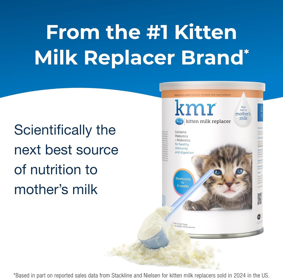 Pet-Ag Kmr Kitten Milk Replacer Powder - 28 Oz - Powdered Kitten Formula With Prebiotics, Probiotics & Vitamins For Kittens Newborn To Six Weeks Old - Easy To Digest