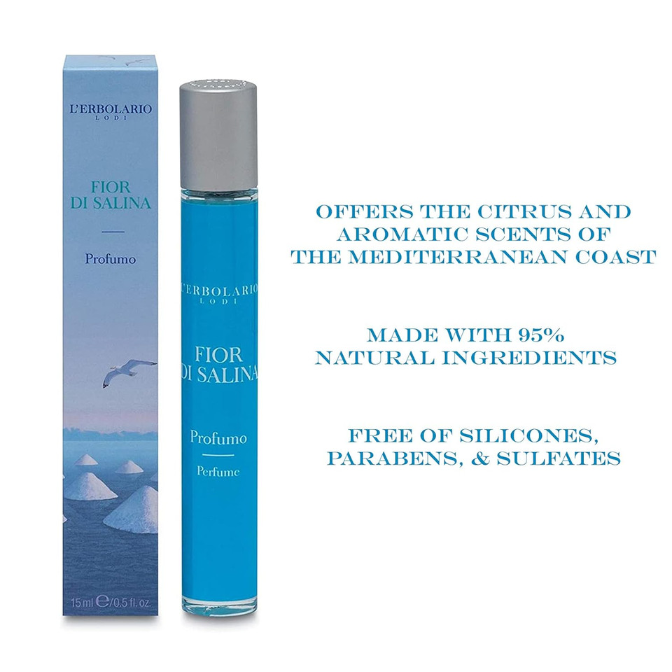 L'Erbolario Fior Di Salina - Citrus Aromatic Fragrance For Women And Men - Launched In 2018 - Citrus And Aromatic Scents Of The Mediterranean Coast - Dermatologically Tested - 0.5 Oz Edp Spray
