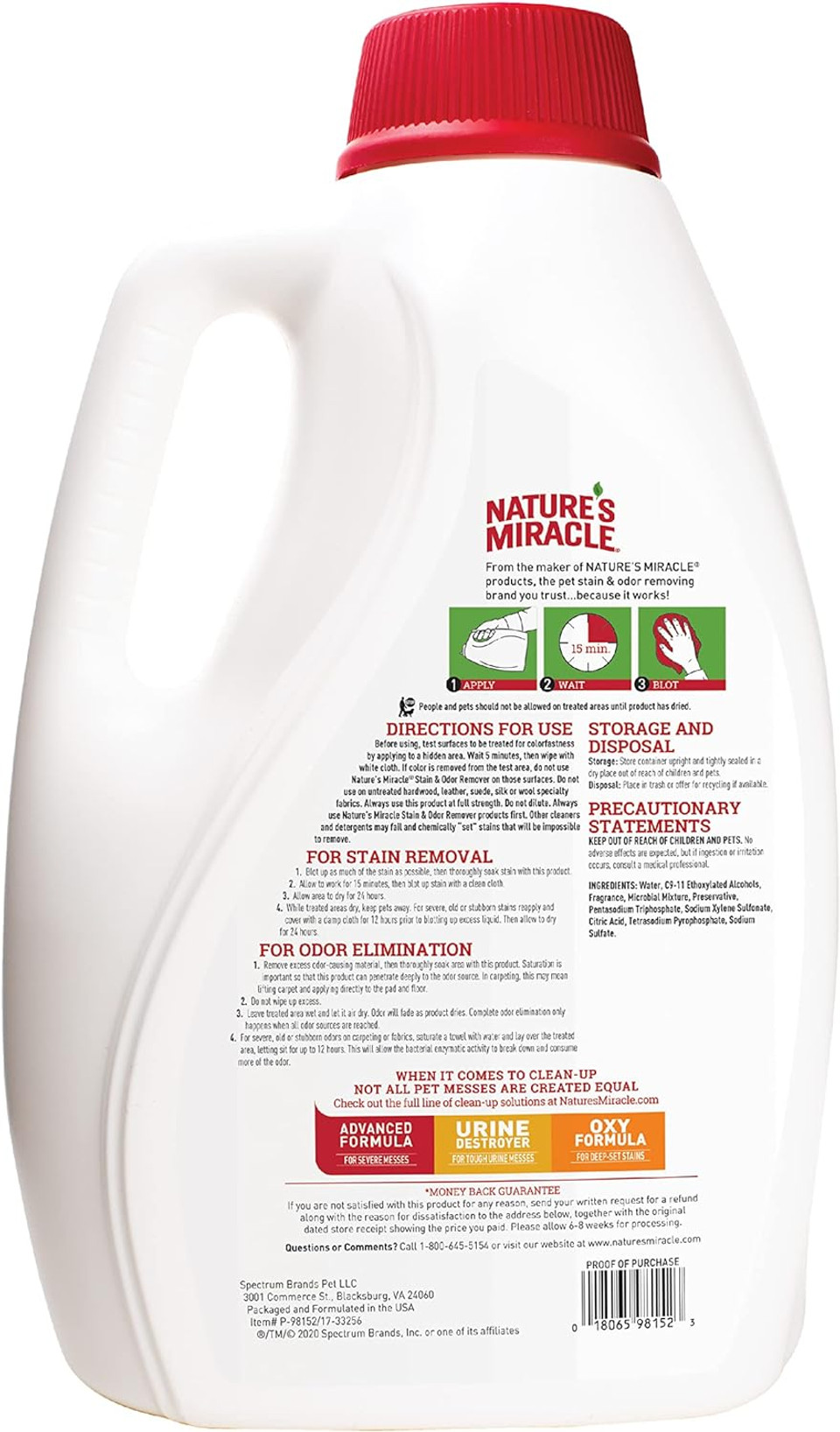 Nature'S Miracle Stain And Odor Remover Cat, Odor Control Formula, Pour