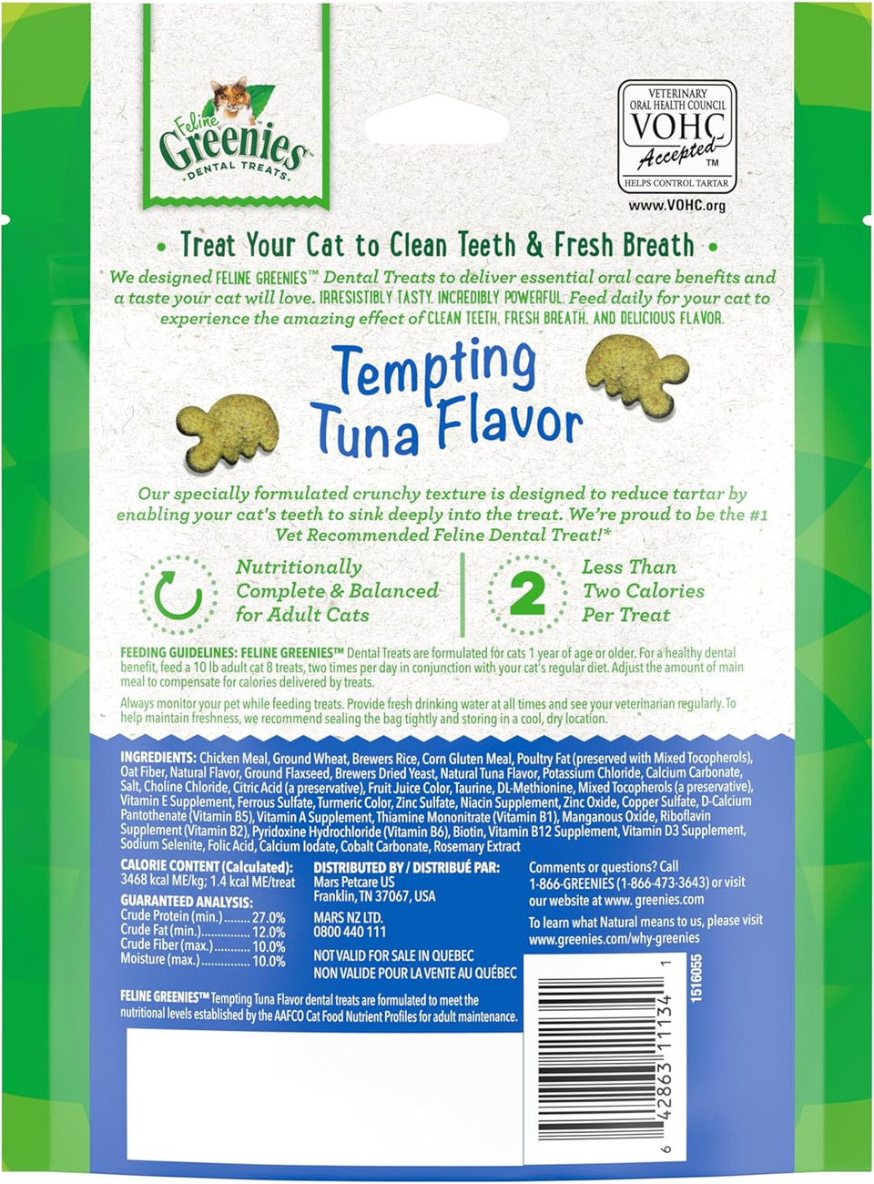 Greenies Feline Adult Natural Dental Care Cat Treats, Tempting Tuna Flavor, 4.6 Oz. Pouch Greenies Feline Adult Natural Dental Care Cat Treats, Tempting Tuna Flavor, 4.6 Oz. Pouch