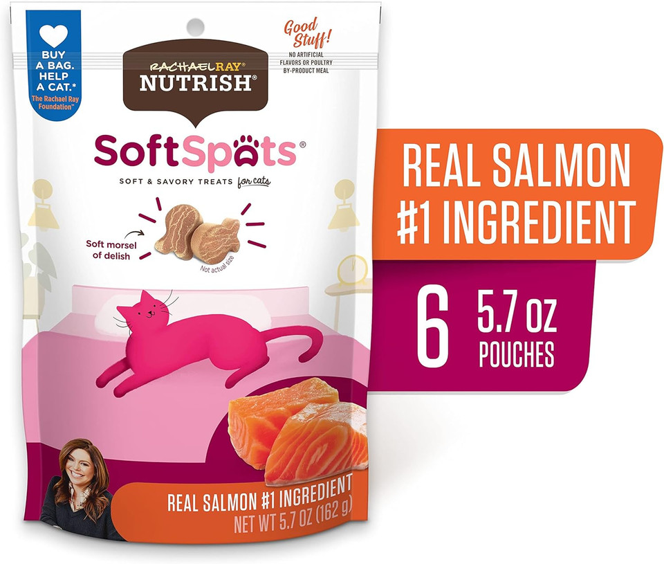 Rachael Ray Nutrish Soft Spots Cat Treats, Salmon, 5.7 Ounces (Pack Of 6)