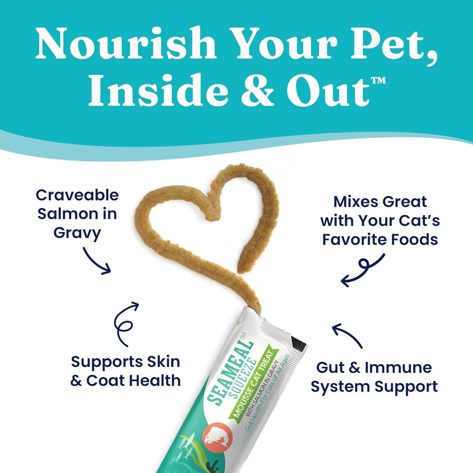 Solid Gold Lickable Cat Treats - Salmon Seameal Squeeze Squeezable Cat Treats For Indoor Cats 30 Pack - Made With Fiber-Rich Seaweed For Digestive Health For Immune Support - 3 Oz / 30 Count