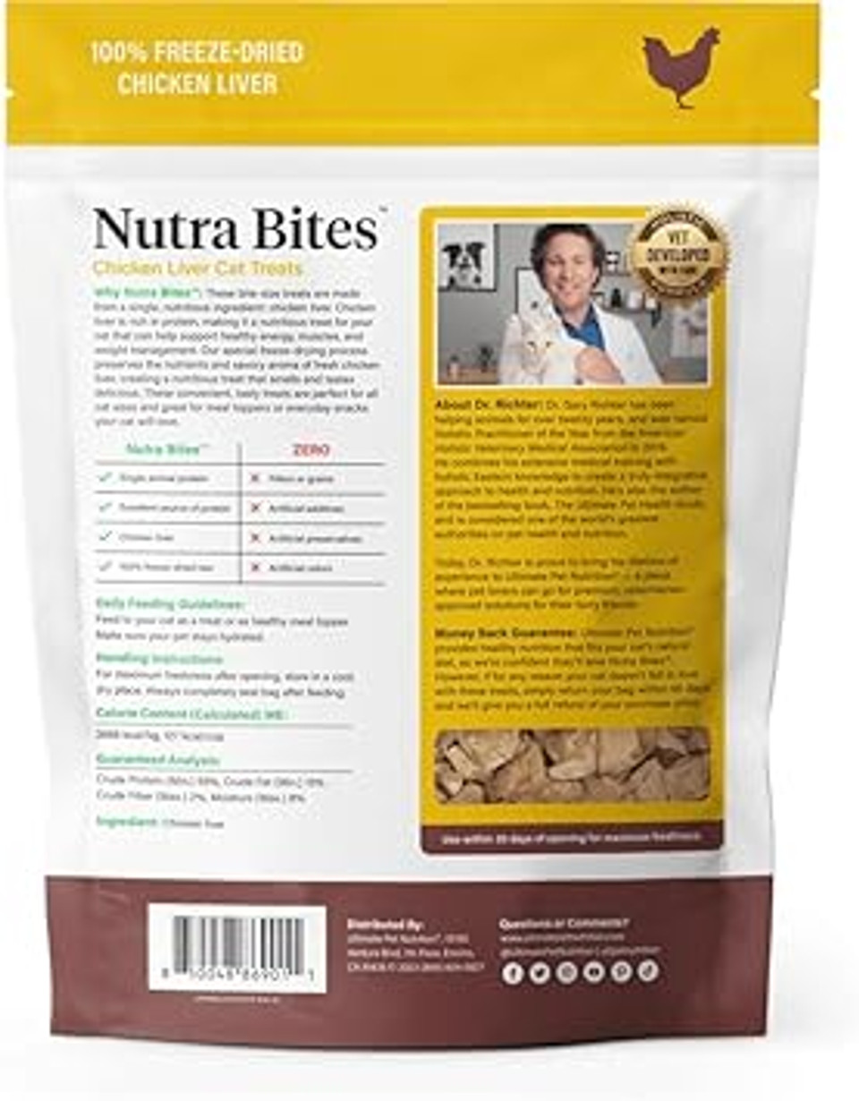 Ultimate Pet Nutrition Nutra Bites For Cats, Freeze Dried Raw Treats, Single Ingredient, Grain Free, (2.5Oz, Chicken Liver) Ultimate Pet Nutrition Nutra Bites For Cats, Freeze Dried Raw Treats, Single Ingredient, Grain Free, (2.5Oz, Chicken Liver)