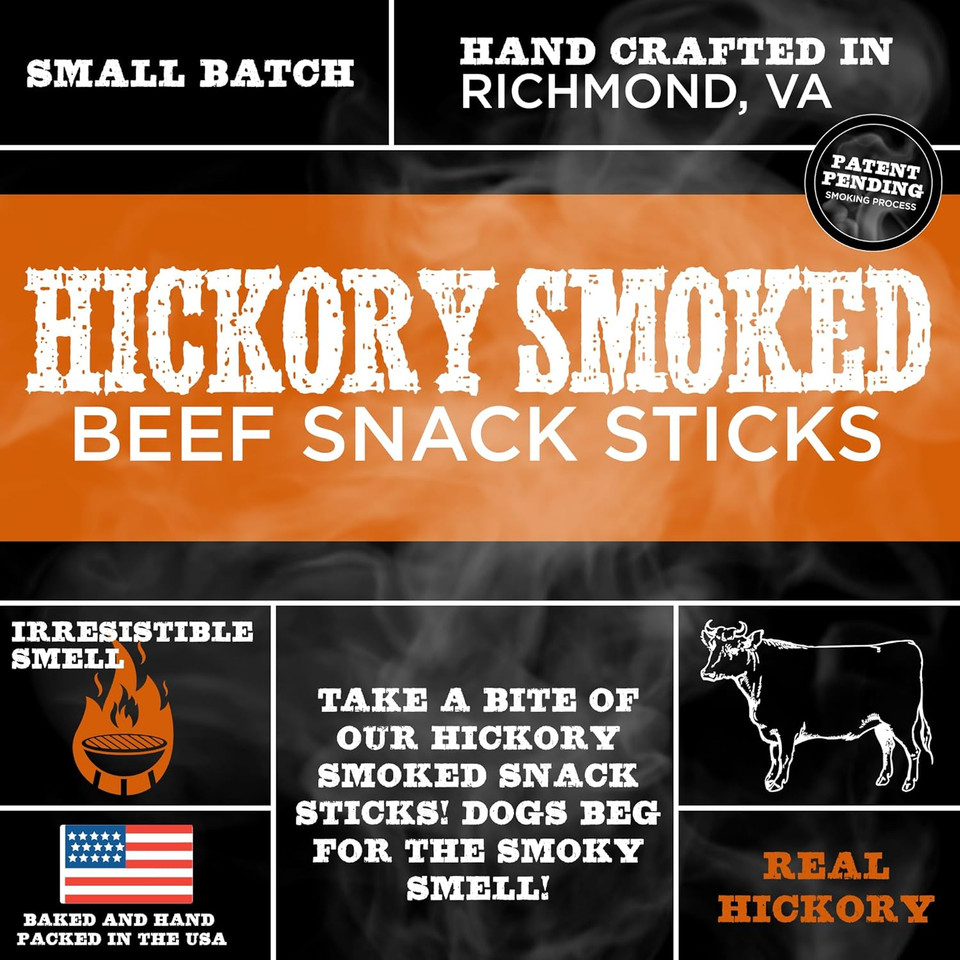 Premium Hickory Smoked Real Beef Dog Treats - Bully Snap Stick, 20 Pack - Reward, Puppy & Dog Training Treats - Usa Smoked & Packed - No Additives, 100% Natural, Healthy Rawhide-Free High Protein
