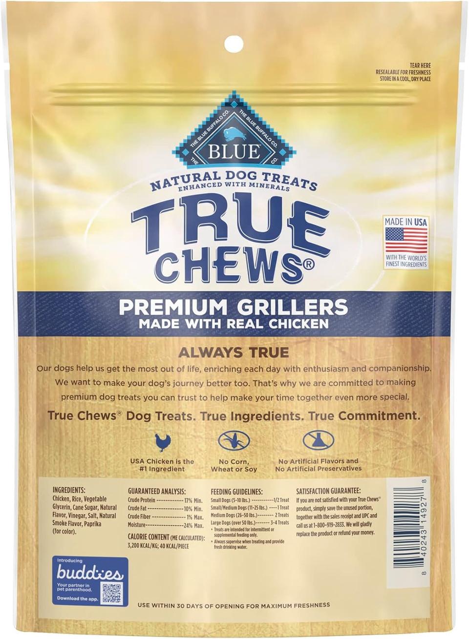 Blue Buffalo True Chews Premium Grillers Natural Dog Treats, Chicken 12 Oz Bag
