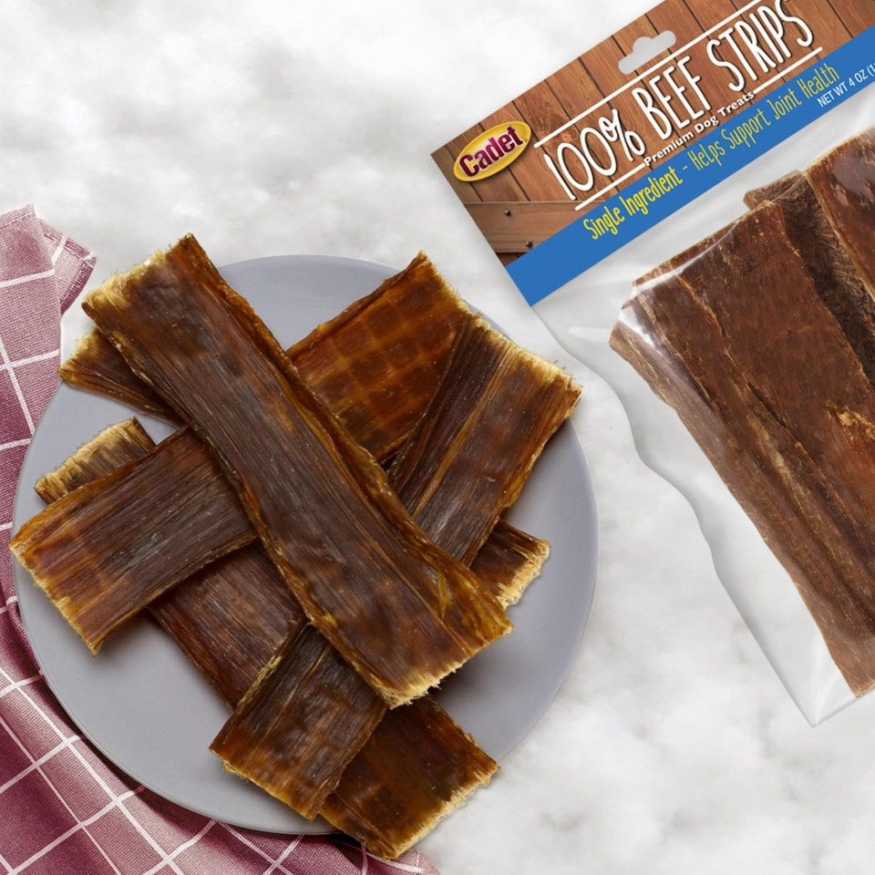Cadet 100% Beef Strips Dog Treats - Long-Lasting, Healthy & Natural Beef Esophagus Treats For Small & Large Dogs - Low Calorie & High Protein Dog Chews, Medium (4 Count)