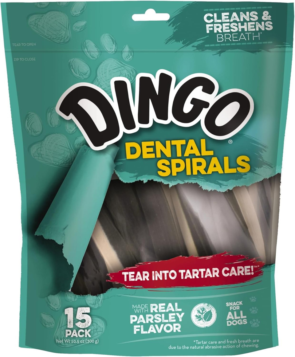 Dingo Tartar And Breath Dental Spirals For All Dogs, 15-Count