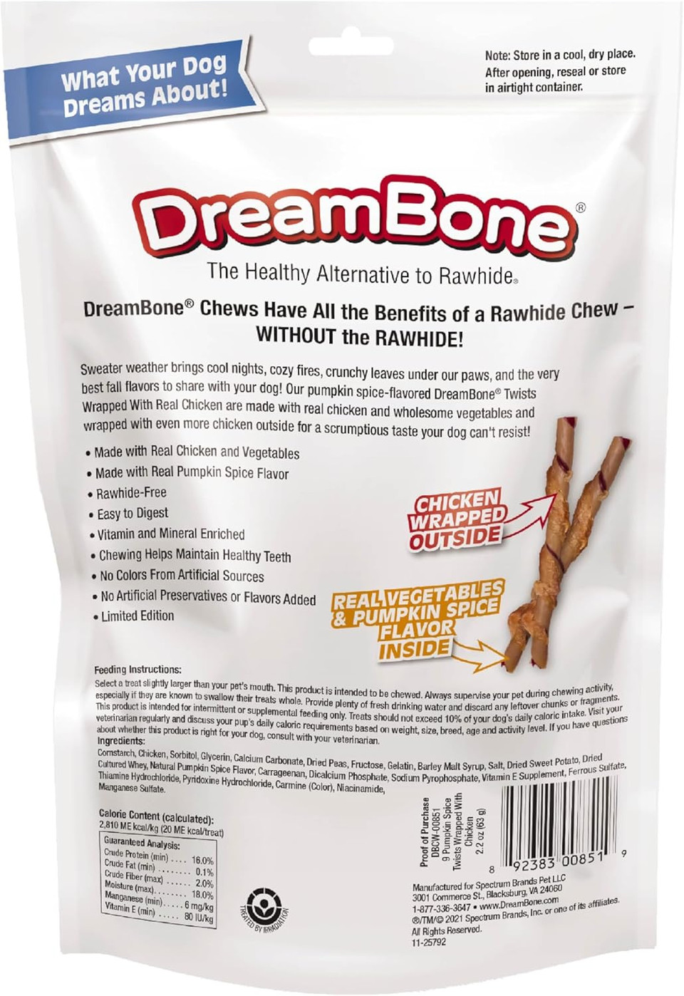 Dreamboneã¢Â® Pumpkin Spice Flavored Twists Wrapped In Chicken, 9 Count, Rawhide-Free Chews For Dogs
