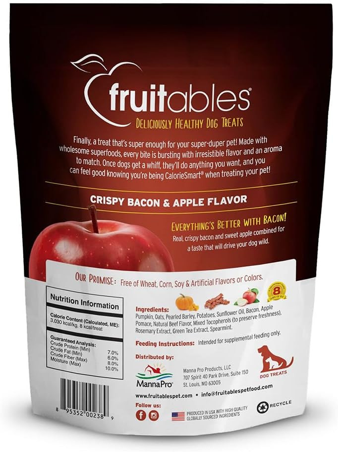 Fruitables Crunchy Baked Low Calorie Training Treats For Dogs | Crispy Bacon Apple Flavor | 7 Ounces (2386)