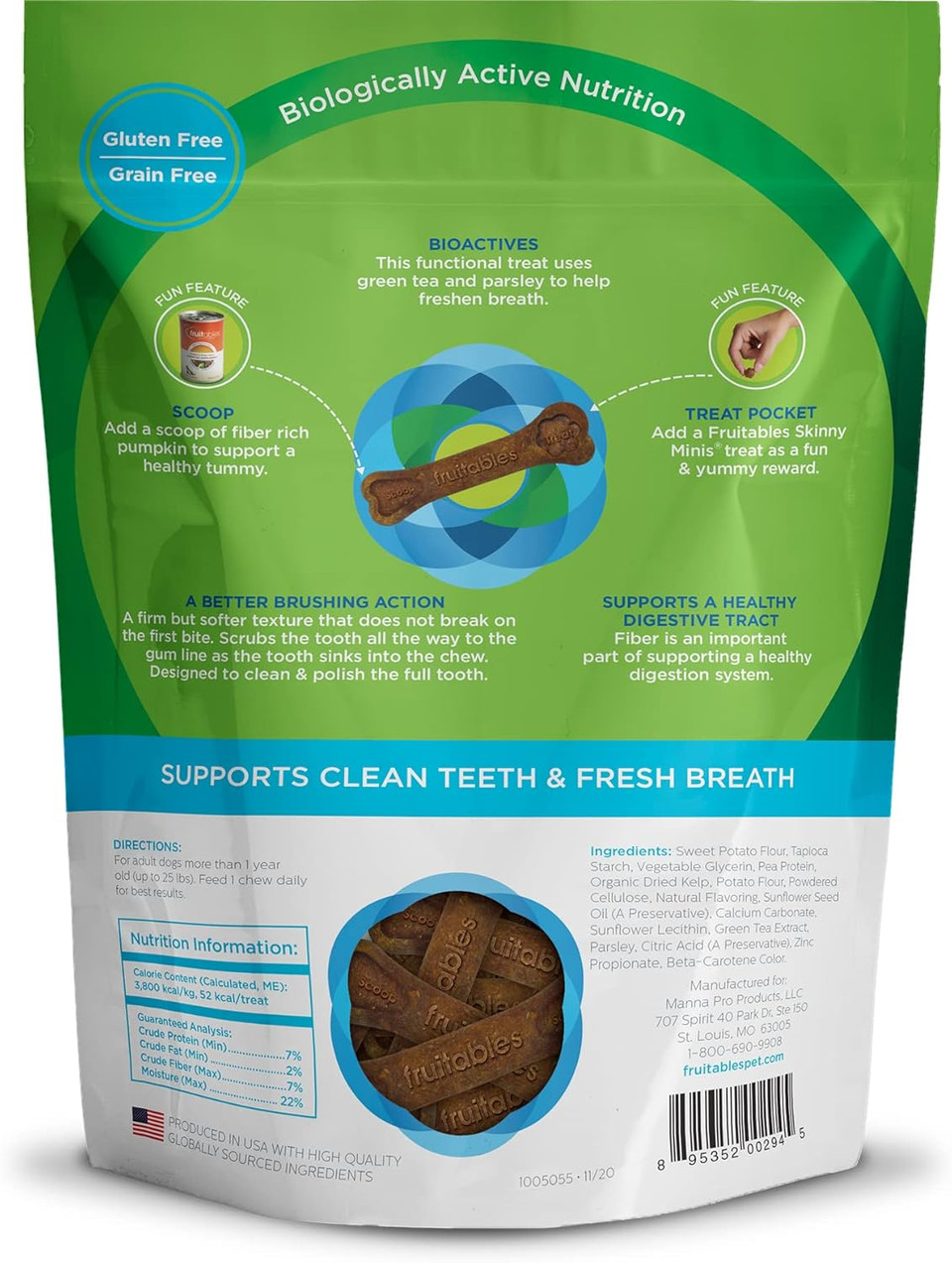 Fruitables Bioactive Fresh Mouth Dental Chews  Mini Size Dog Treats  Dental Treats For Dogs  Dog Dental Chews  7.3 Ounces