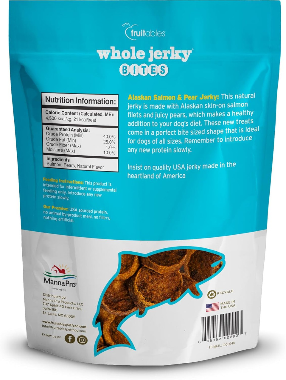 Fruitables Healthy Dog Treats  Whole Jerky Bites For Dogs  Alaskan Salmon & Pear Flavored  5 Ounces
