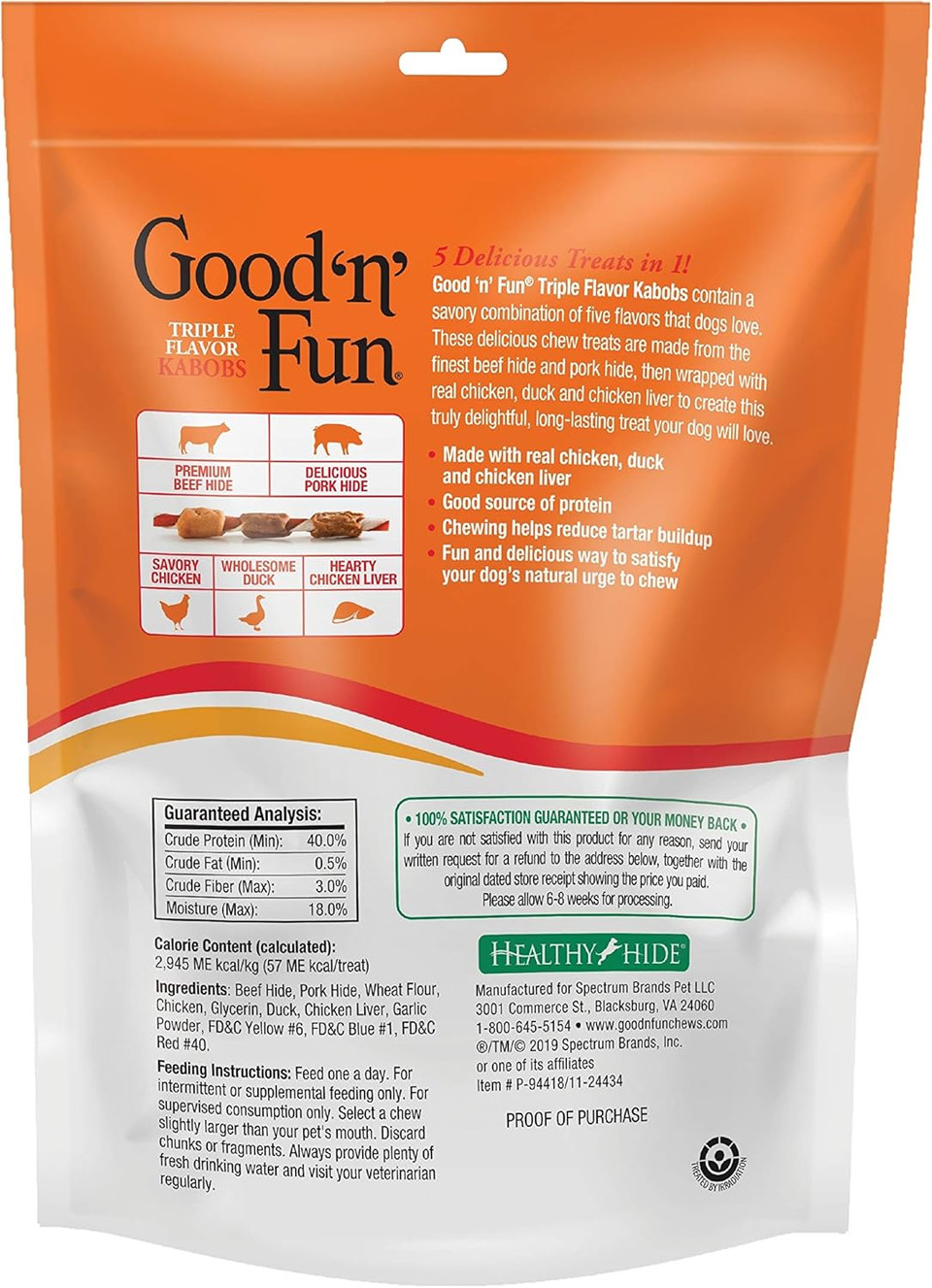 Good'N'Fun Triple Flavor Kabobs 4 Ounces, Snack For All Dogs, Case Of 36 Individual Packs