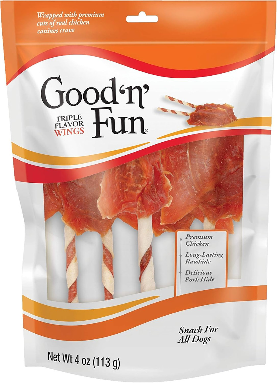Good'N'Fun Triple Flavor Wings 4 Ounces, Snack For All Dogs, Case Of 36 Individual Packs