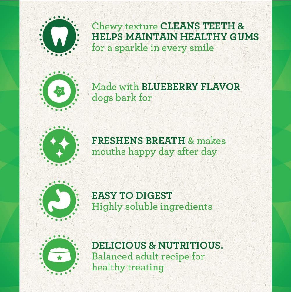 Greenies Large Natural Dental Care Dog Treats Blueberry Flavor, 12 Oz. Pack (12 Treats)