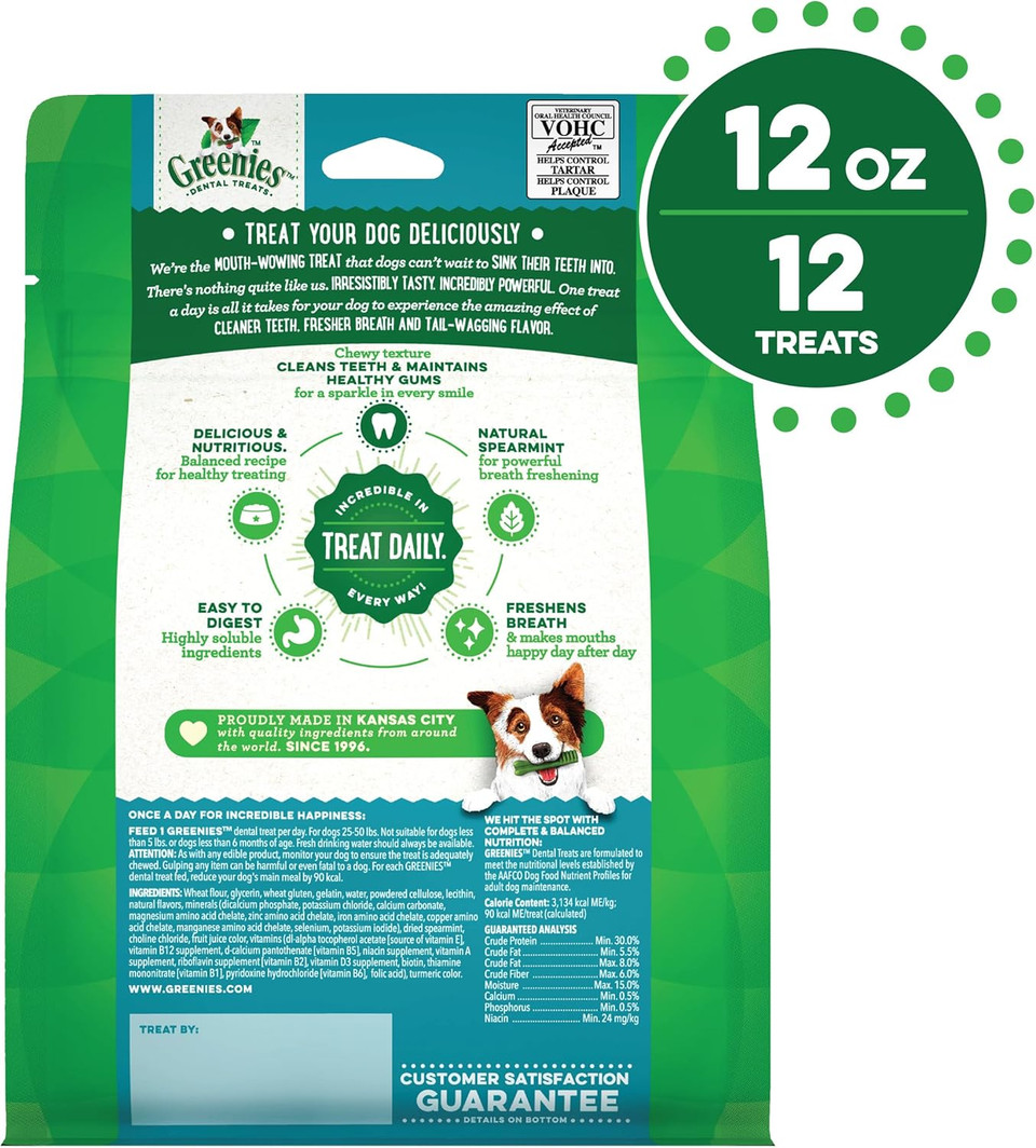 Greenies Regular Natural Dental Care Dog Treats Fresh Flavor, 12 Oz. Pack (12 Treats) Greenies Regular Natural Dental Care Dog Treats Fresh Flavor, 12 Oz. Pack (12 Treats)