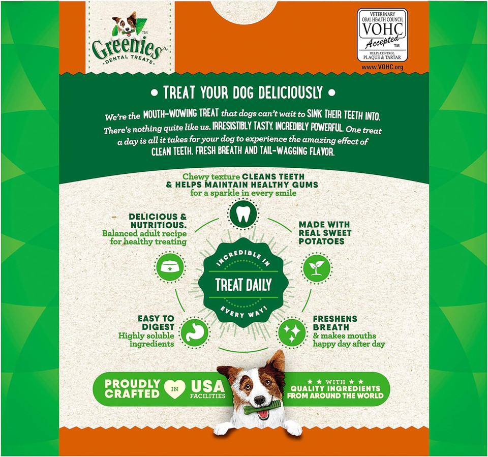 Greenies Regular Natural Dog Dental Treats, Sweet Potato Flavor, 36 Oz. Pack (36 Treats) Greenies Regular Natural Dog Dental Treats, Sweet Potato Flavor, 36 Oz. Pack (36 Treats)