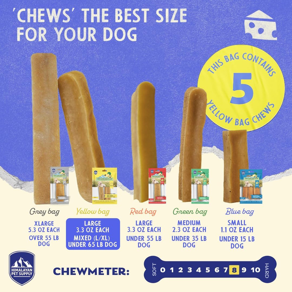 Himalayan Dog Chew Premium Yak Cheese Himalayan Dog Chews, Cheese, 5 Xl/Large Treats, 3.3 Oz, Dog Treats Large Breed, All Natural, Long Lasting Dog Chews For Aggressive Chewers, Dogs Under 65 Lbs