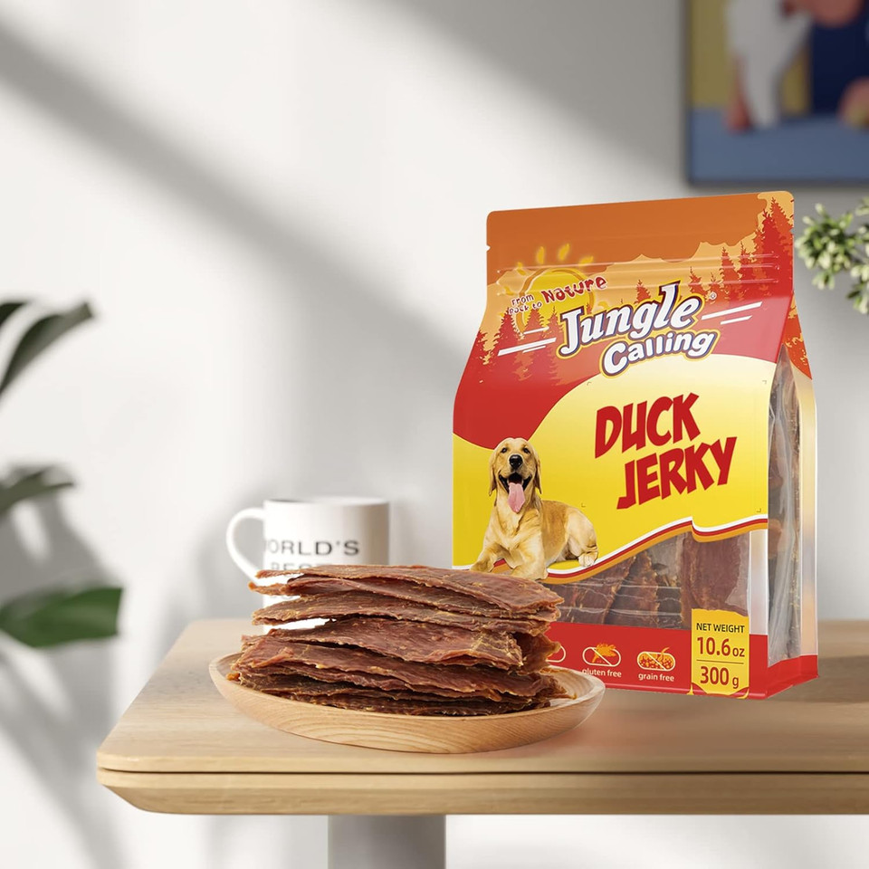 Jungle Calling Dog Treats, Duck Jerky For Dogs, Slow Roasted Snacks For Medium And Large Dogs Chewy Training Treats, 10.6 Oz