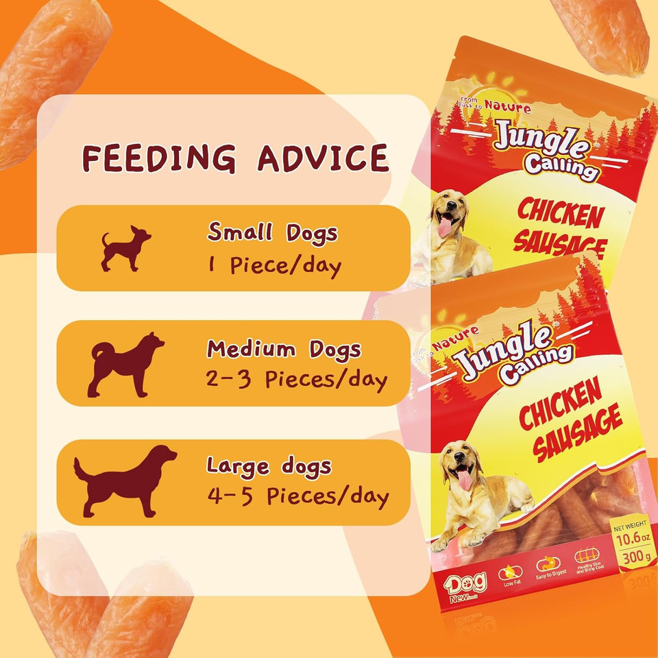 Jungle Calling Dog Treats Chicken Jerky Training Treats, Slow Roasted Snacks For Medium And Large Dogs Chewy Treats 10.6 Ounce (Chicken Sausage)