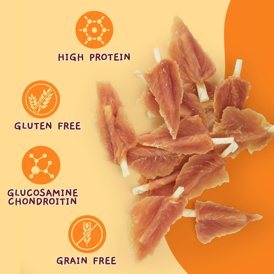 Jungle Calling Dog Treats, Chicken Jerky Wrapped Rawhide Chew Sticks, Long Lasting Chewing Snacks, Hip And Joint Supplement For Dogs With Glucosamine & Chondroitin, 10.6 Oz