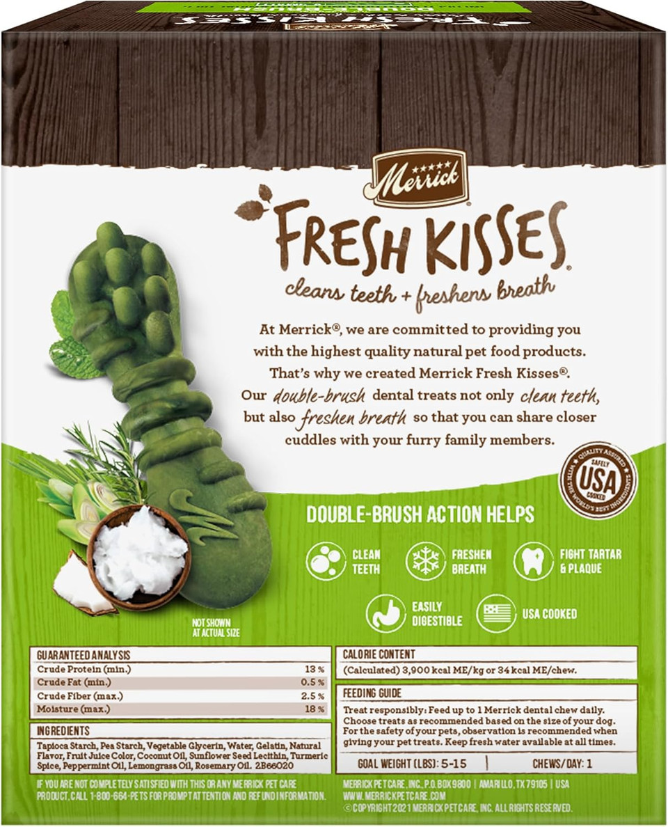 Merrick Fresh Kisses Natural Dental Chews Infused With Coconut And Botanical Oils For Tiny Dogs 5-15 Lbs - 78 Ct. Box