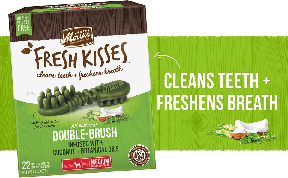 Merrick Fresh Kisses Natural Dental Chews Infused With Coconut And Botanical Oils For Medium Dogs 25-50 Lbs - 10 Ct. Bag