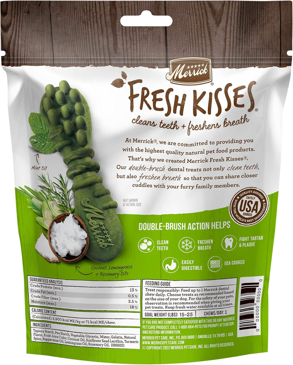Merrick Fresh Kisses Natural Dental Chews Infused With Coconut And Botanical Oils For Small Dogs 15-25 Lbs - 9 Ct. Bag
