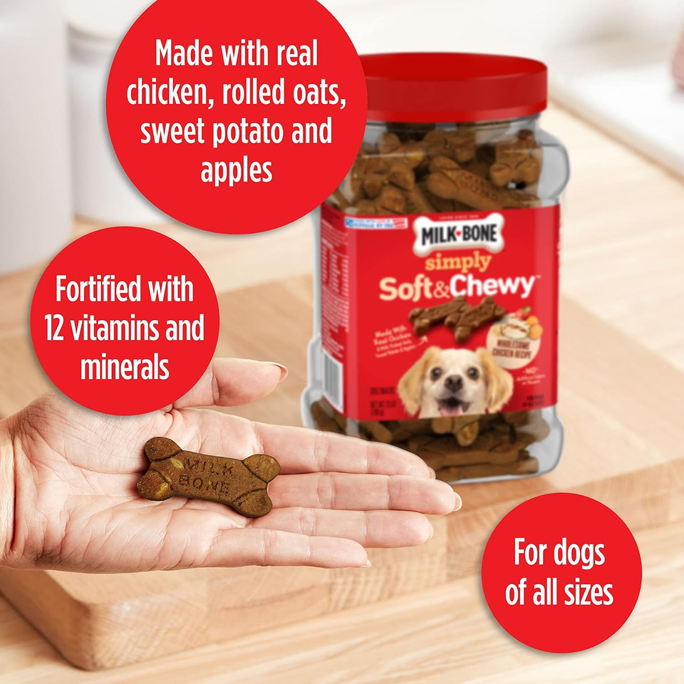 Milk-Bone Simply Soft & Chewy Dog Treats, Wholesome Chicken Recipe, 25 Ounce Made With Real Chicken, Rolled Oats, Sweet Potato & Apples