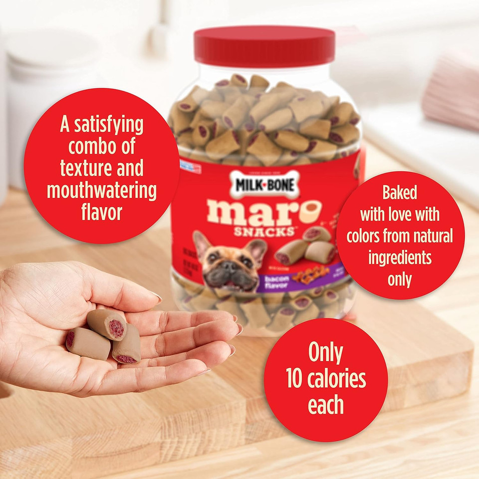 Milk-Bone Marosnacks Dog Treats, Bacon, 40 Ounce (Pack Of 2) With Real Bone Marrow And Calcium