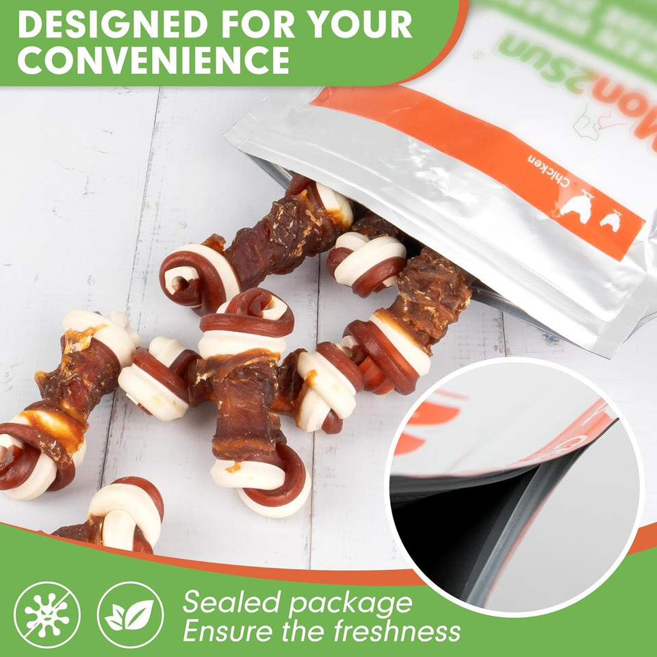 Mon2Sun 2.5" Rawhide Free Dog Treats With Mixed Vegetables, Duck Wrapped Mini Knot Bones For Small Dogs, Healthy Dog Snakcs For Balanced Nutrition, 21.2Oz