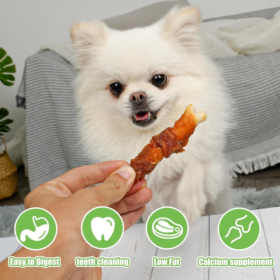 Mon2Sun Double Flavor Dog Treats, 4 Inch Chicken And Duck Wrapped Calcium Bones, Rawhide Free Dog Chews For Small Dogs, Teeth Cleaning Dog Bones, 21.16Oz (30 Count-Pack Of 1)