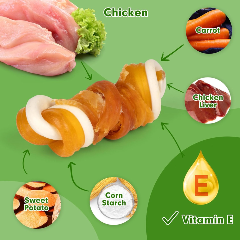 Mon2Sun 2.5" Rawhide Free Dog Treats With Mixed Vegetables, Chicken Wrapped Mini Knot Bones For Small Dogs, Healthy Dog Snakcs For Balanced Nutrition, 10.6Oz