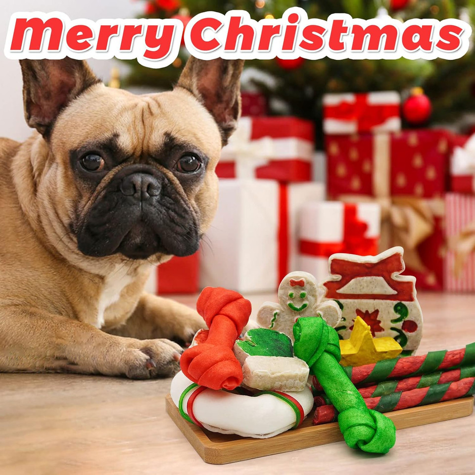 Mon2Sun 12Count Christmas Dog Rawhide Holiday Stocking For Small Dogs