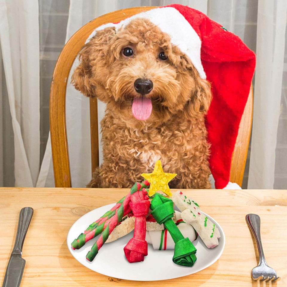 Mon2Sun 12Count Christmas Dog Rawhide Holiday Stocking For Small Dogs