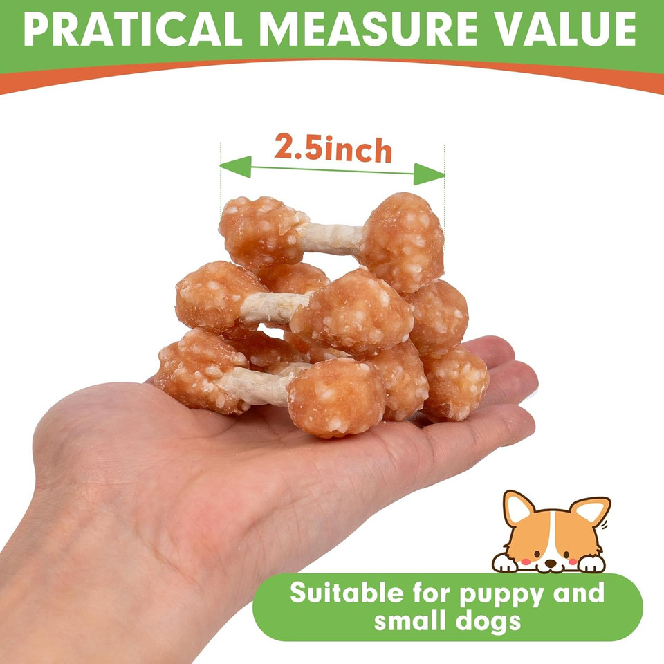 Mon2Sun Dog Treats, 9Oz Mini Rawhide Dog Chews, Chicken Dumbbells With Rice For Small Dogs & Toy Breed, Crunchy And Healthy (2.5 Inch 17 Count)