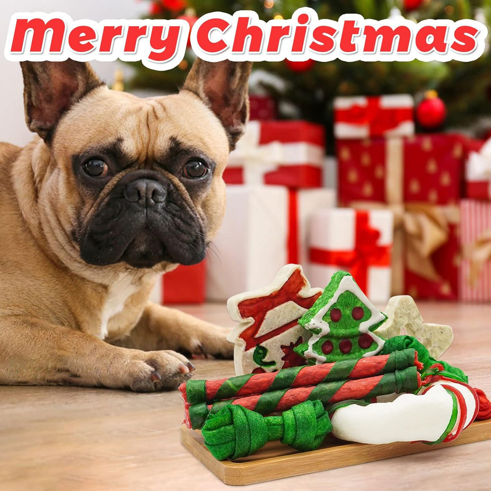 Mon2Sun 12 Count Christmas Dog Rawhide Holiday Stocking For Small Dogs Treats For Dogs