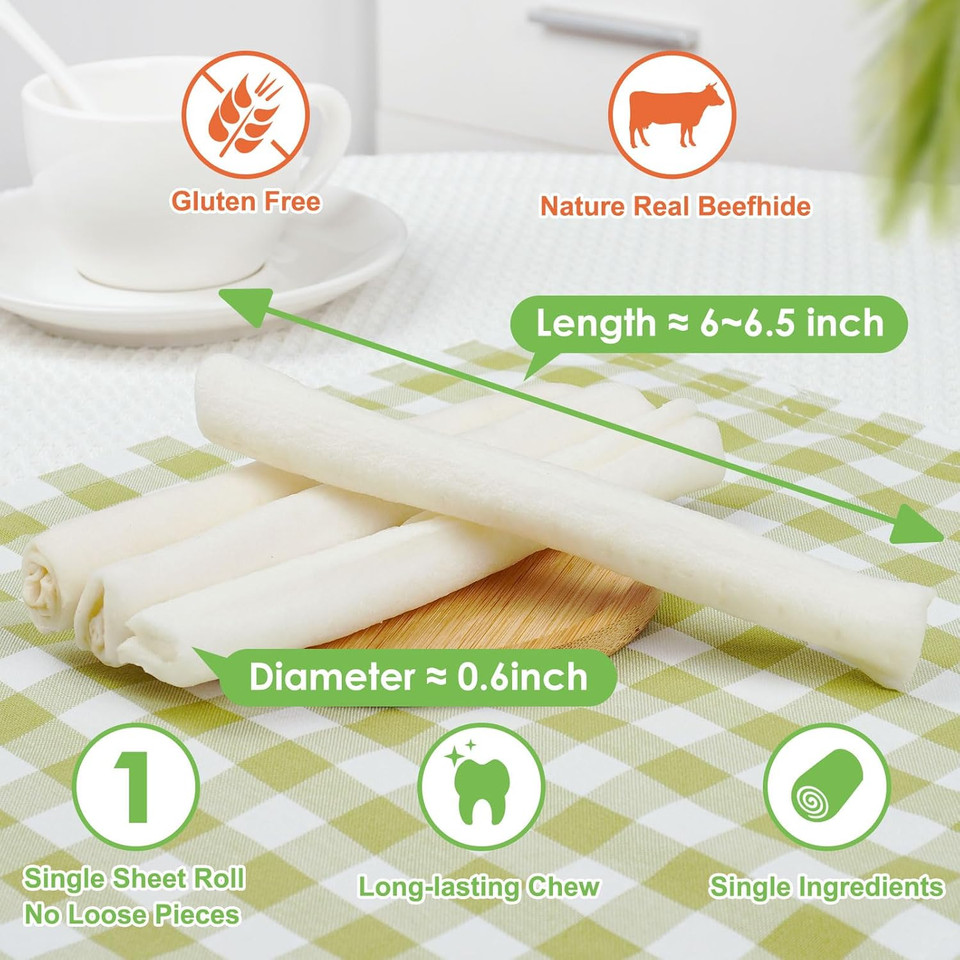 Mon2Sun Dog Rawhide Rolls Twist Sticks Dog Chew Treats Natural Flavor 6-6.5 Inch 40 Count For Puppy And Small Dogs