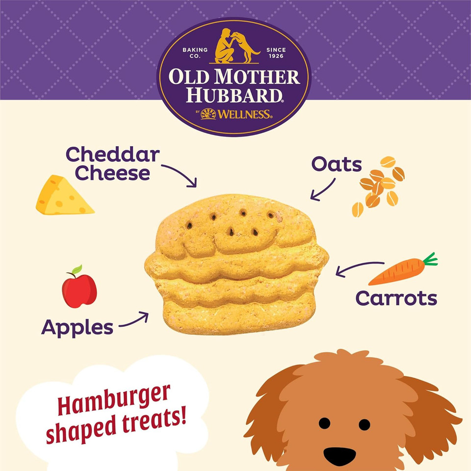 Old Mother Hubbard By Wellness Grillin' Grub Bacon, Cheese & Hickory Smoke Flavored Natural Dog Treats, Crunchy Oven-Baked Biscuits, Ideal For Training, 6 Ounce Bag