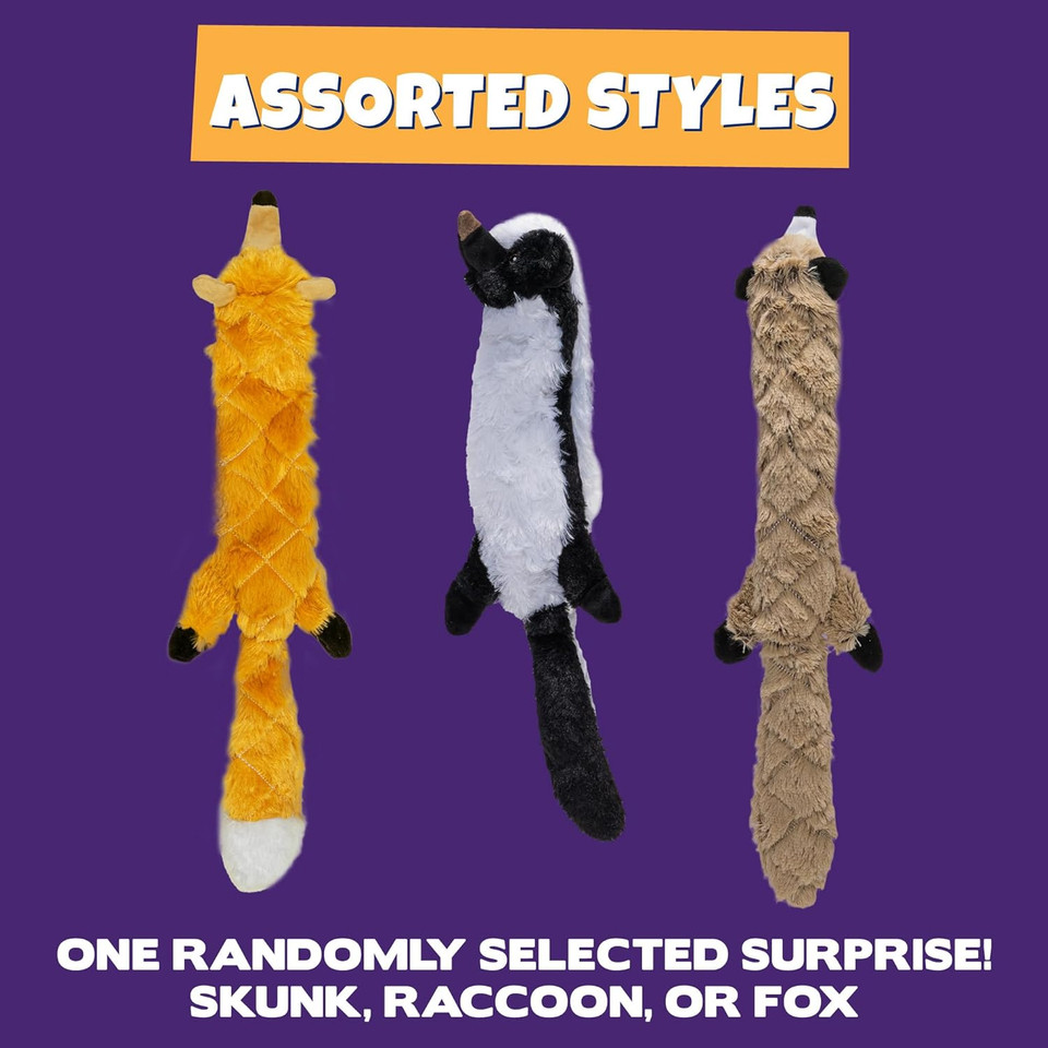 Pet Factory Rugged Stuffless Squeaky Plush Dog Toy, Randomly Selected - Skunk/Raccoon/Fox, One Size