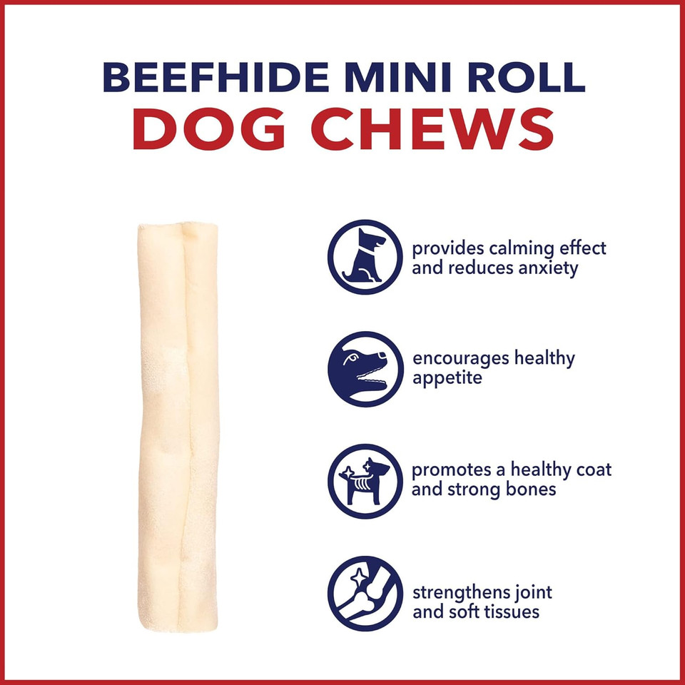 Pet Factory American Beefhide 3-3.5" Mini Rolls Dog Chew Treats - Natural Flavor, 14 Count/1 Pack