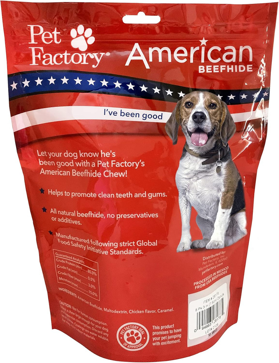 Pet Factory American Beefhide 3" Donuts Dog Chew Treats - Chicken Flavor, 8 Count/1 Pack